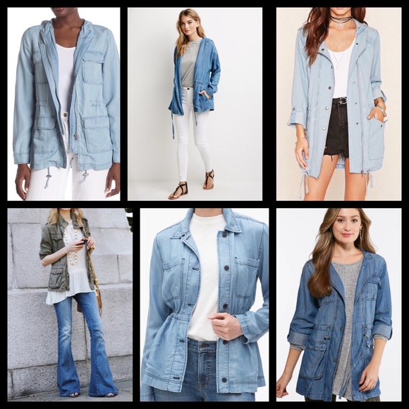 Max Studio Chambray Utility Anorak Jacket Jeans - Picture 6 of 7